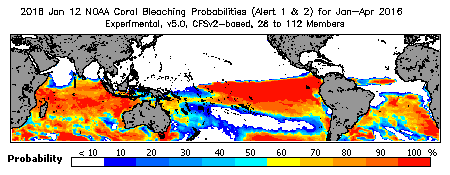 Current Bleaching Heat Stress Outlook Probability - Alert Levels 1 and 2