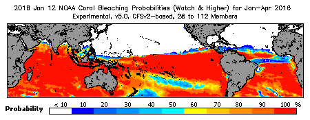 Current Bleaching Heat Stress Outlook Probability - Watch and higher