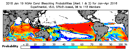 Current Bleaching Heat Stress Outlook Probability - Alert Levels 1 and 2