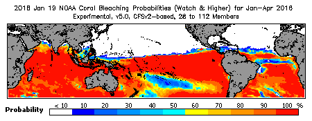 Current Bleaching Heat Stress Outlook Probability - Watch and higher