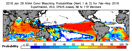 Current Bleaching Heat Stress Outlook Probability - Alert Levels 1 and 2