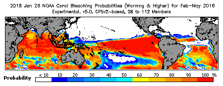 Current Bleaching Heat Stress Outlook Probability - Warning and higher