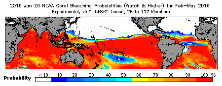 Current Bleaching Heat Stress Outlook Probability - Watch and higher