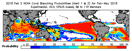 Current Bleaching Heat Stress Outlook Probability - Alert Levels 1 and 2