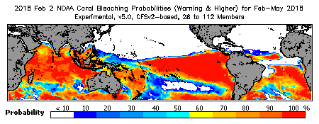 Current Bleaching Heat Stress Outlook Probability - Warning and higher