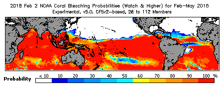 Current Bleaching Heat Stress Outlook Probability - Watch and higher