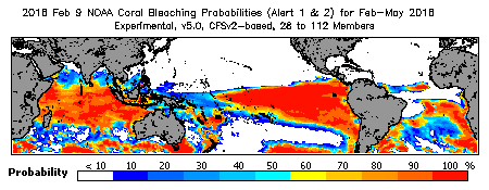 Current Bleaching Heat Stress Outlook Probability - Alert Levels 1 and 2