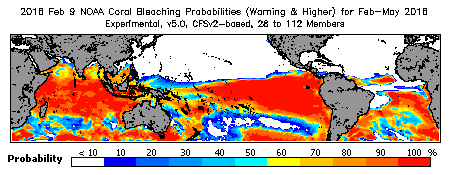 Current Bleaching Heat Stress Outlook Probability - Warning and higher