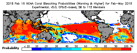 Current Bleaching Heat Stress Outlook Probability - Warning and higher