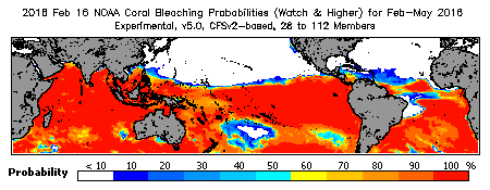 Current Bleaching Heat Stress Outlook Probability - Watch and higher