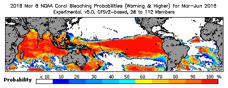 Current Bleaching Heat Stress Outlook Probability - Warning and higher