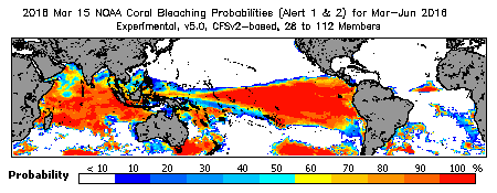 Current Bleaching Heat Stress Outlook Probability - Alert Levels 1 and 2