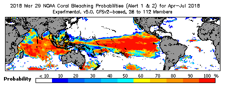 Current Bleaching Heat Stress Outlook Probability - Alert Levels 1 and 2