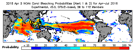 Current Bleaching Heat Stress Outlook Probability - Alert Levels 1 and 2