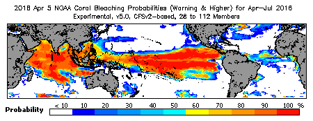 Current Bleaching Heat Stress Outlook Probability - Warning and higher