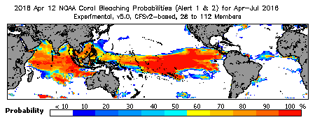 Current Bleaching Heat Stress Outlook Probability - Alert Levels 1 and 2