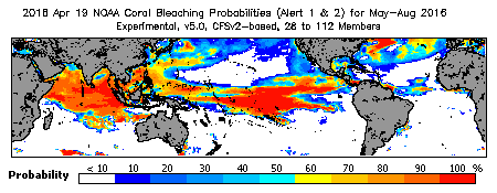 Current Bleaching Heat Stress Outlook Probability - Alert Levels 1 and 2