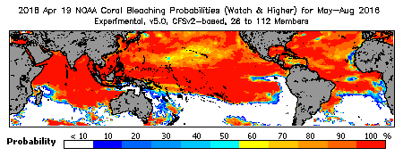 Current Bleaching Heat Stress Outlook Probability - Watch and higher