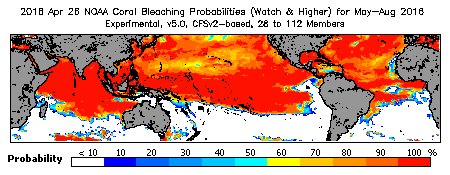 Current Bleaching Heat Stress Outlook Probability - Watch and higher