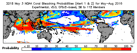 Current Bleaching Heat Stress Outlook Probability - Alert Levels 1 and 2