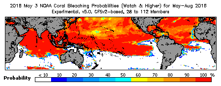 Current Bleaching Heat Stress Outlook Probability - Watch and higher