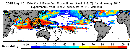 Current Bleaching Heat Stress Outlook Probability - Alert Levels 1 and 2