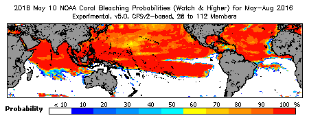 Current Bleaching Heat Stress Outlook Probability - Watch and higher