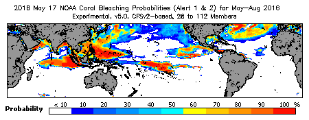 Current Bleaching Heat Stress Outlook Probability - Alert Levels 1 and 2