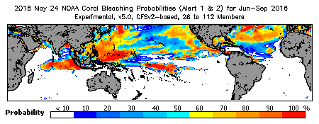 Current Bleaching Heat Stress Outlook Probability - Alert Levels 1 and 2