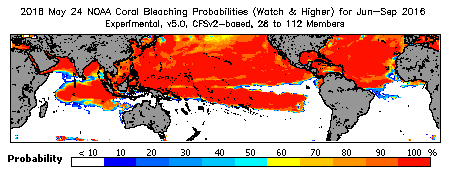 Current Bleaching Heat Stress Outlook Probability - Watch and higher