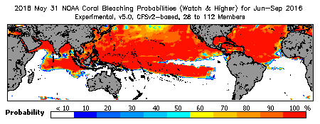 Current Bleaching Heat Stress Outlook Probability - Watch and higher