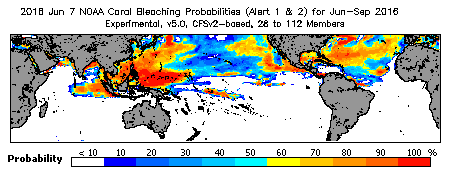 Current Bleaching Heat Stress Outlook Probability - Alert Levels 1 and 2