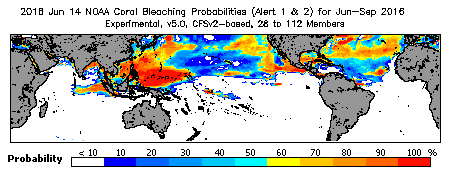 Current Bleaching Heat Stress Outlook Probability - Alert Levels 1 and 2