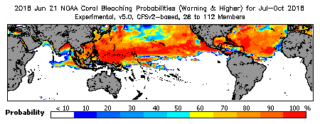 Current Bleaching Heat Stress Outlook Probability - Warning and higher