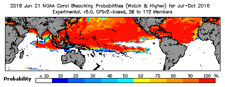 Current Bleaching Heat Stress Outlook Probability - Watch and higher