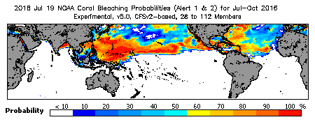 Current Bleaching Heat Stress Outlook Probability - Alert Levels 1 and 2