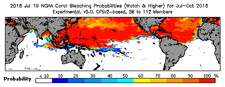 Current Bleaching Heat Stress Outlook Probability - Watch and higher