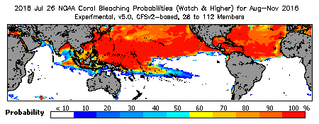 Current Bleaching Heat Stress Outlook Probability - Watch and higher