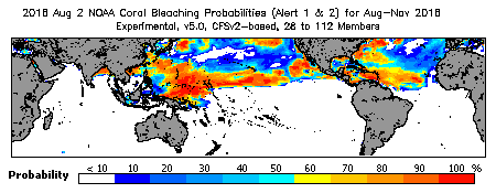 Current Bleaching Heat Stress Outlook Probability - Alert Levels 1 and 2