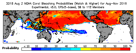 Current Bleaching Heat Stress Outlook Probability - Watch and higher