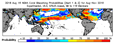 Current Bleaching Heat Stress Outlook Probability - Alert Levels 1 and 2