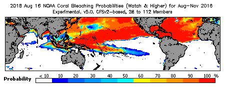 Current Bleaching Heat Stress Outlook Probability - Watch and higher