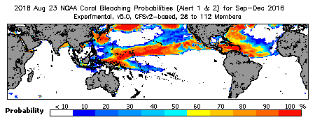 Current Bleaching Heat Stress Outlook Probability - Alert Levels 1 and 2