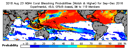 Current Bleaching Heat Stress Outlook Probability - Watch and higher