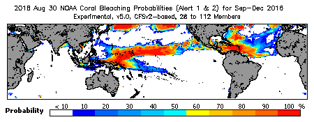 Current Bleaching Heat Stress Outlook Probability - Alert Levels 1 and 2