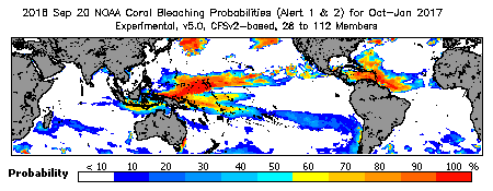 Current Bleaching Heat Stress Outlook Probability - Alert Levels 1 and 2