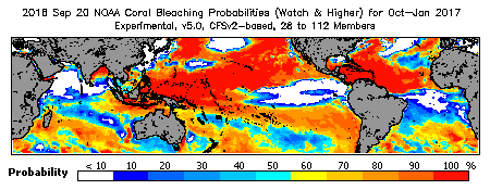 Current Bleaching Heat Stress Outlook Probability - Watch and higher