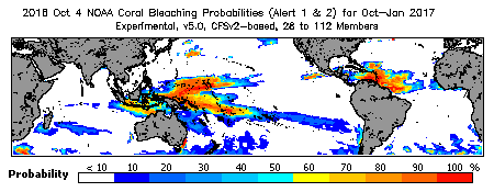 Current Bleaching Heat Stress Outlook Probability - Alert Levels 1 and 2