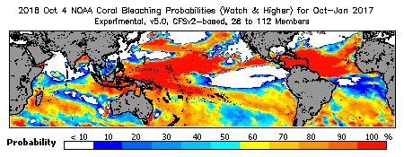 Current Bleaching Heat Stress Outlook Probability - Watch and higher