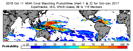 Current Bleaching Heat Stress Outlook Probability - Alert Levels 1 and 2